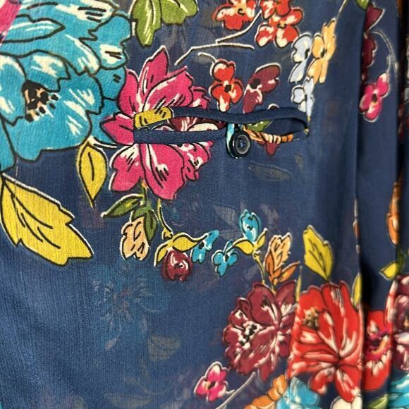 Kut From the Kloth Floral Print Sheer Button Front Blouse‎ size XL - Picture 4 of 5